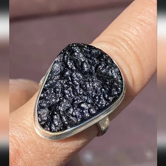Tektite Stone In Solid Sterling Ring - Picture 2 of 8